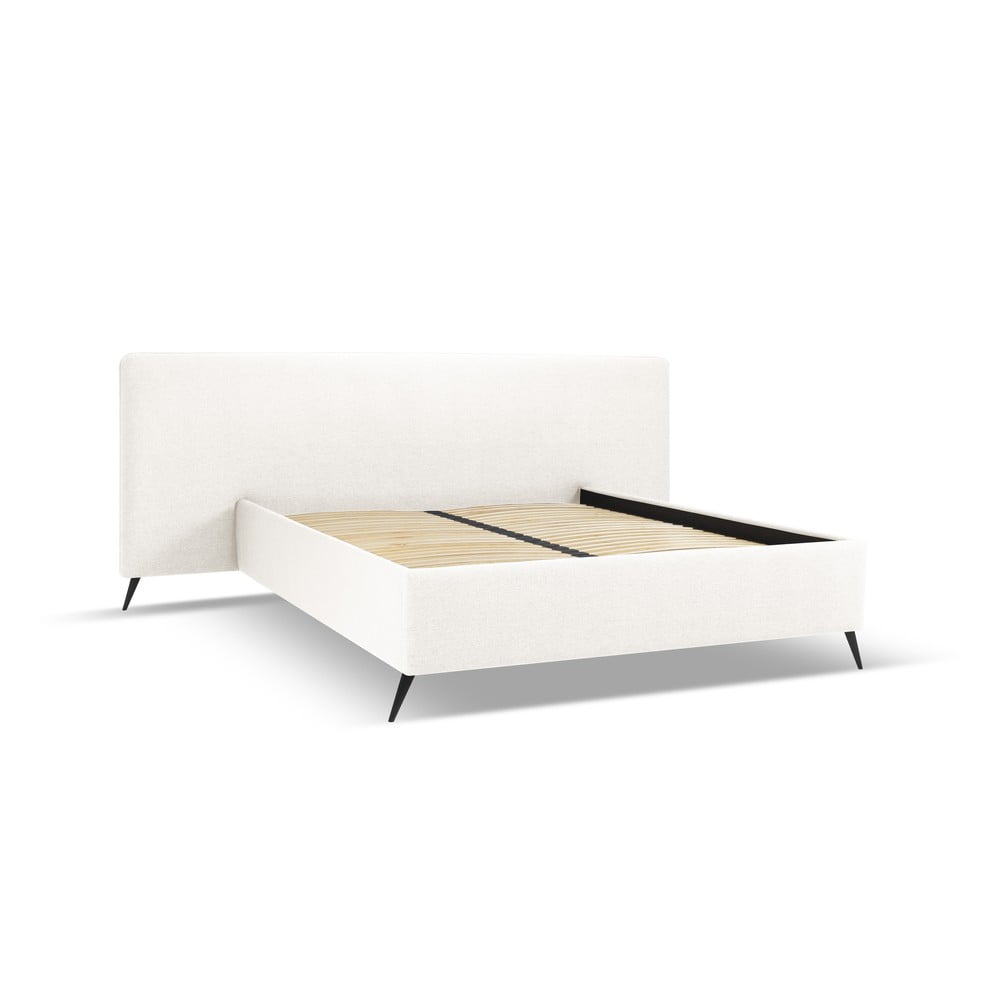 Krémová čalouněná dvoulůžková postel s úložným prostorem a roštem 140x200 cm Walter – Milo Casa Milo Casa