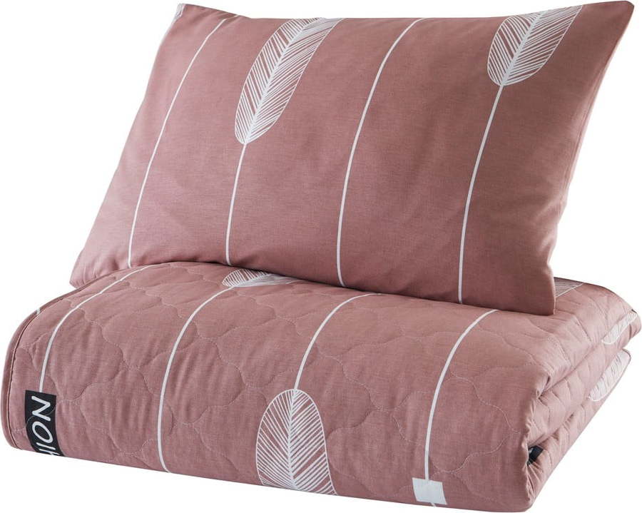 Růžový přehoz přes postel s povlakem na polštář z ranforce bavlny Mijolnir Modena