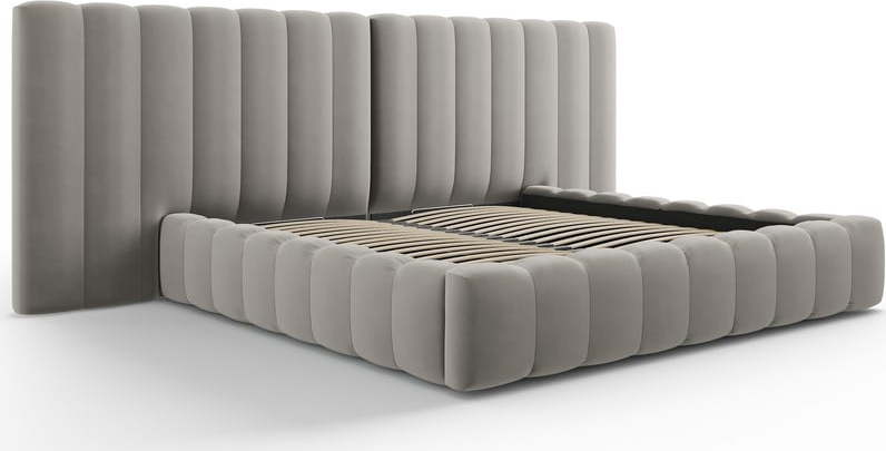 Šedá čalouněná dvoulůžková postel s úložným prostorem a roštem 180x200 cm Gina – Milo Casa Milo Casa