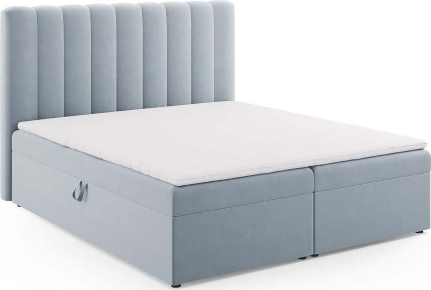 Světle modrá boxspring postel s úložným prostorem 180x200 cm Gina – Milo Casa Milo Casa