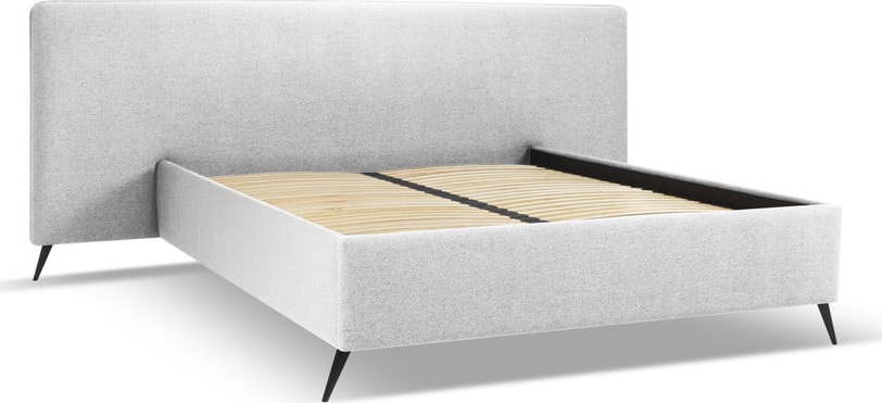 Světle šedá čalouněná dvoulůžková postel s úložným prostorem a roštem 160x200 cm Walter – Milo Casa Milo Casa