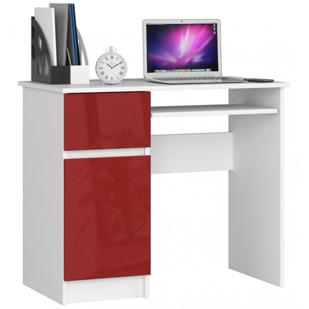 Počítačový stůl Piksel levý bílá/červená lesk Akord