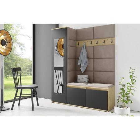 Předsíňová stěna AMI 14 - se zrcadlem Béžová Dub artisan/černá Signal-nabytek