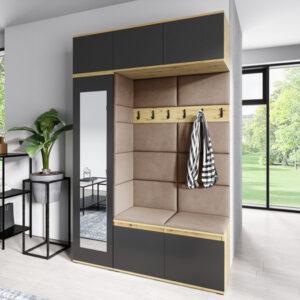 Předs&iacute;ňov&aacute; stěna AMI 21 - se zrcadlem B&eacute;žov&aacute; Dub artisan/čern&aacute; Signal-nabytek