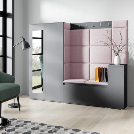 Předsíňová stěna AMI 27 - se zrcadlem Růžová Grafit Signal-nabytek