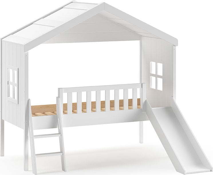 Bílá domečková vyvýšená dětská postel z borovicového dřeva 90x200 cm – Vipack Vipack