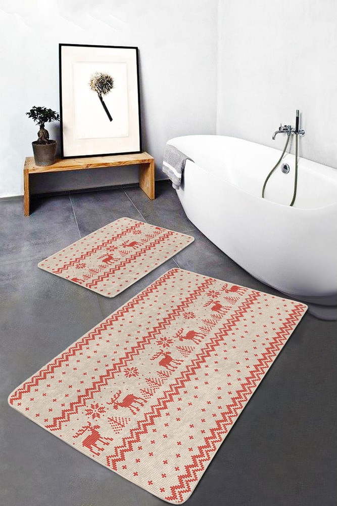 Červeno-béžové koupelnové předložky v sadě 2 ks 60x100 cm – Mila Home Mila Home