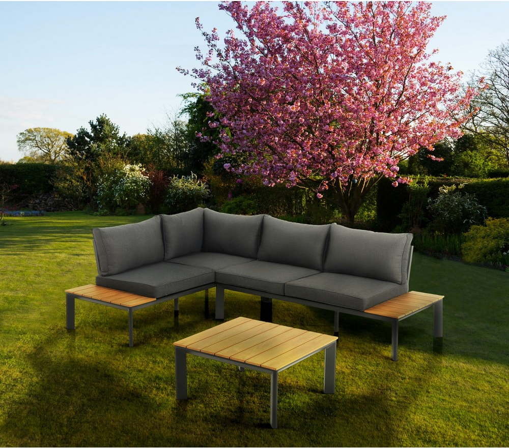 Hliníkový zahradní lounge set pro 3 v šedo-přírodní barvě – Tomasucci Tomasucci