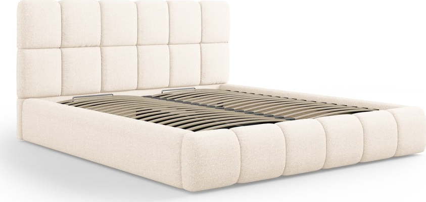 Béžová čalouněná dvoulůžková postel s úložným prostorem s roštem 140x200 cm Bellis – Micadoni Home Micadoni Home