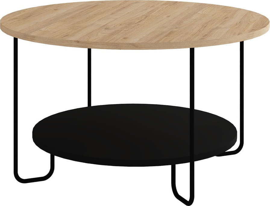 Kulatý konferenční stolek s deskou v dubovém dekoru v černo-přírodní barvě ø 80 cm Tonka – Marckeric Marckeric