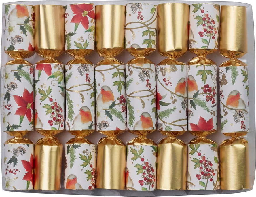 Vánoční crackery v sadě 8 ks Gold Floral Robin - Robin Reed Robin Reed