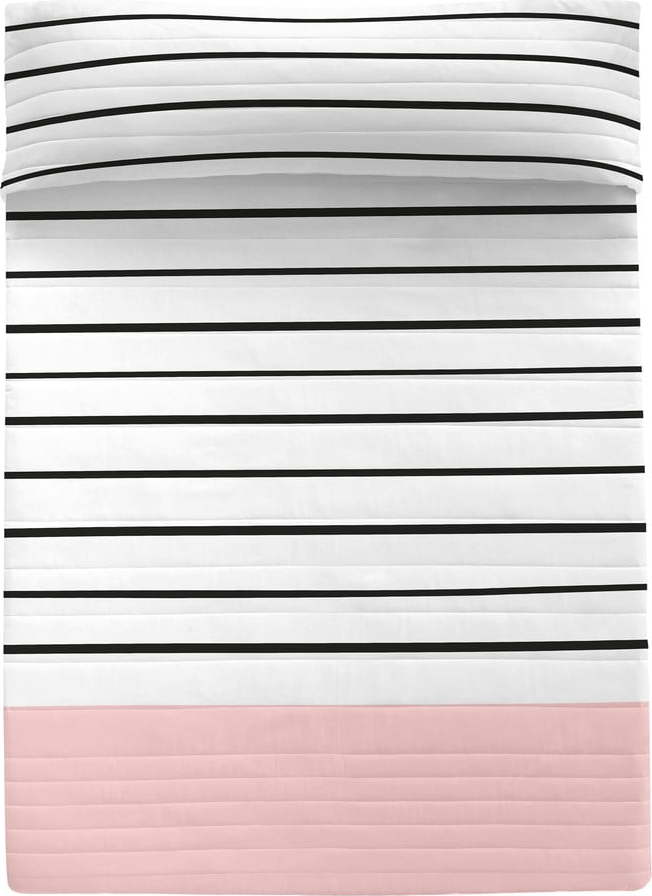 Bavlněný prošívaný přehoz v černobílé a růžové barvě 180x260 cm Blush – Blanc Blanc
