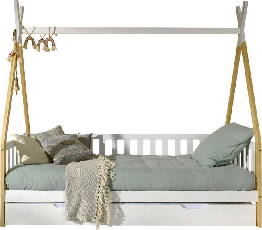 Bílá domečková dětská postel z borovicového dřeva s úložným prostorem 90x200 cm TIPI – Vipack Vipack