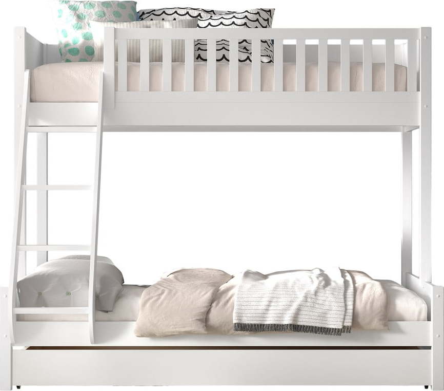 Bílá patrová dětská postel z borovicového dřeva s úložným prostorem 140x200/90x200 cm SCOTT – Vipack Vipack