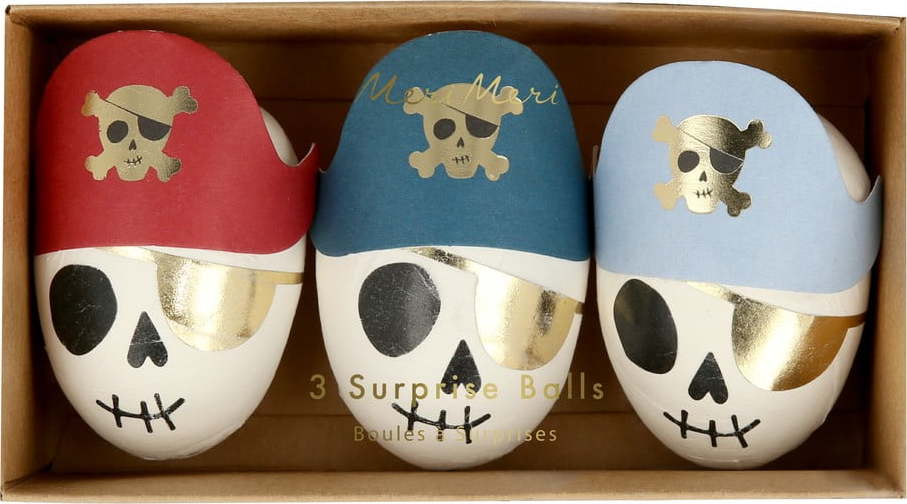 Párty doplňky v sadě 3 ks Pirate Skulls Surprise Balls – Meri Meri Meri Meri