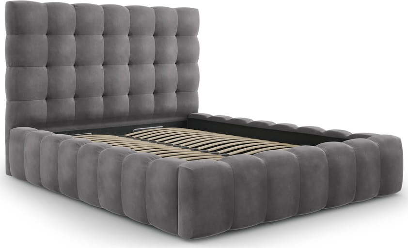 Šedá čalouněná dvoulůžková postel s úložným prostorem s roštem 140x200 cm Bali – Cosmopolitan Design Cosmopolitan design