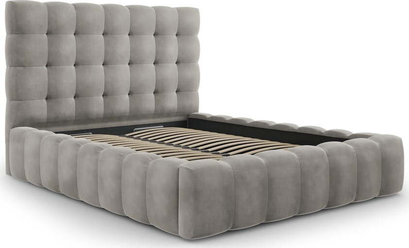 Světle šedá čalouněná dvoulůžková postel s úložným prostorem s roštem 140x200 cm Bali – Cosmopolitan Design Cosmopolitan design