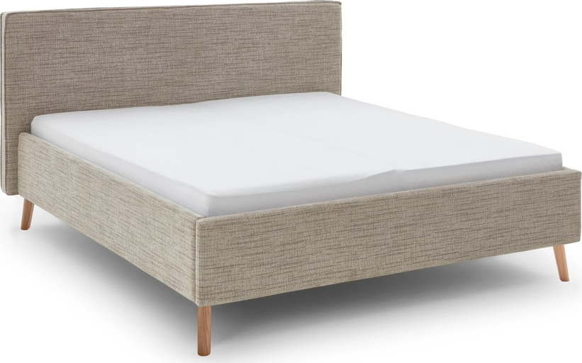 Béžová čalouněná dvoulůžková postel s úložným prostorem s roštem 160x200 cm Riva – Meise Möbel Meise Möbel