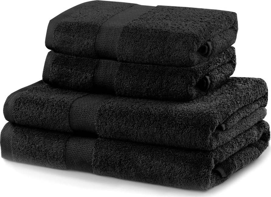 Černé froté bavlněné ručníky a osušky v sadě 4 ks Marina – DecoKing DecoKing