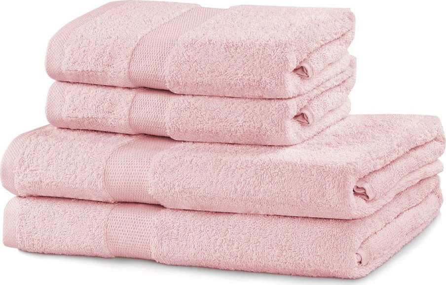 Světle růžové froté bavlněné ručníky a osušky v sadě 4 ks Marina – DecoKing DecoKing