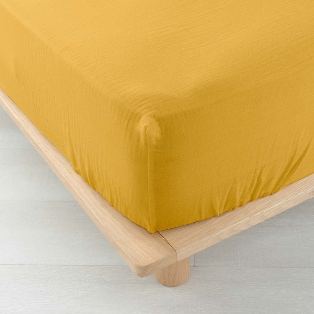 Žluté napínací mušelínové prostěradlo 160x200 cm Angelia – douceur d'intérieur Douceur d intérieur