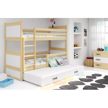 Dětská patrová postel s výsuvnou postelí RICO 200x90 cm Bílá Borovice BMS