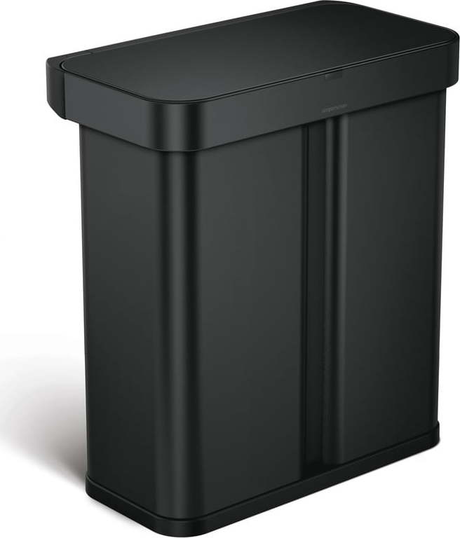 Matně černý ocelový bezdotykový odpadkový koš na tříděný odpad 58 l – simplehuman Simplehuman