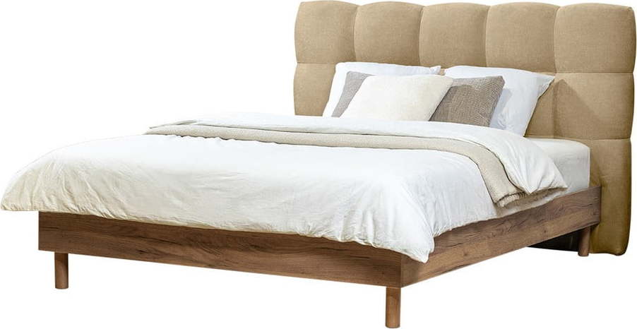 Béžová čalouněná dvoulůžková postel s roštem 140x190 cm Kumo – Bobochic Paris Bobochic Paris