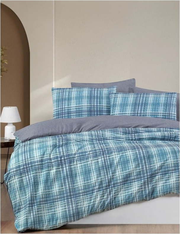Modré 4dílné prodloužené povlečení na dvoulůžko s prostěradlem 200x220 cm Ekose – Mila Home Mila Home