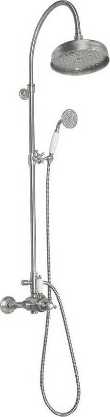 Mosazný sprchový set v matně stříbrné barvě s termostatickou baterií s hlavovou sprchou a ruční sprchou 142 cm Antea – Sapho Sapho