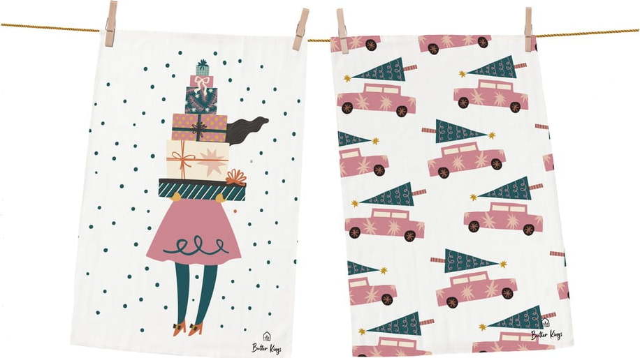 Bavlněné utěrky s vánočním motivem v sadě 2 ks 50x70 cm A Lots of Gifts – Butter Kings Butter Kings
