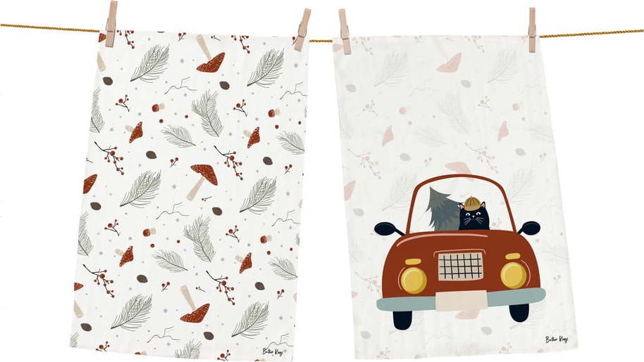 Bavlněné utěrky s vánočním motivem v sadě 2 ks 50x70 cm Toadstools – Butter Kings Butter Kings