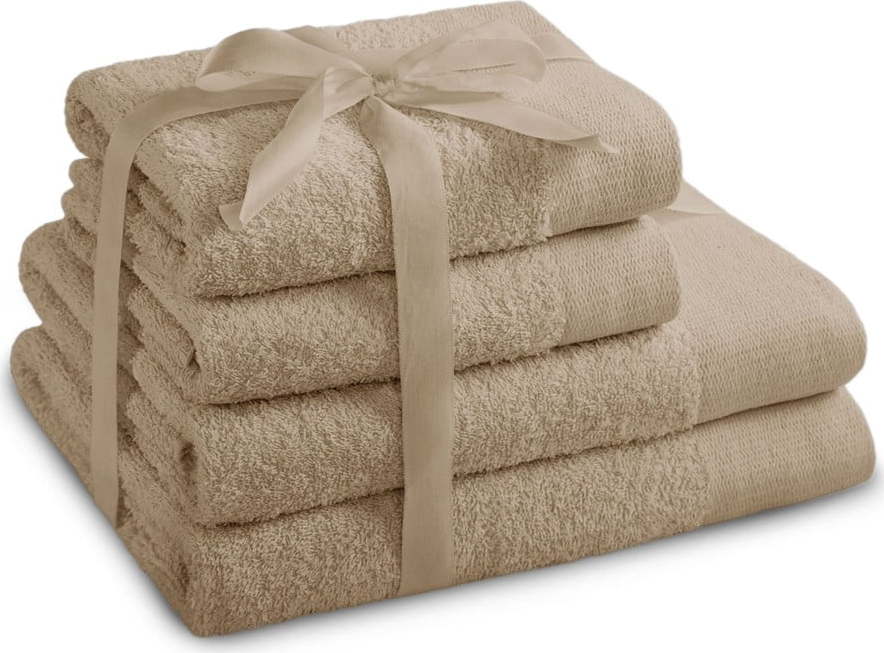 Béžové froté bavlněné ručníky a osušky v sadě 4 ks Amari – AmeliaHome AmeliaHome