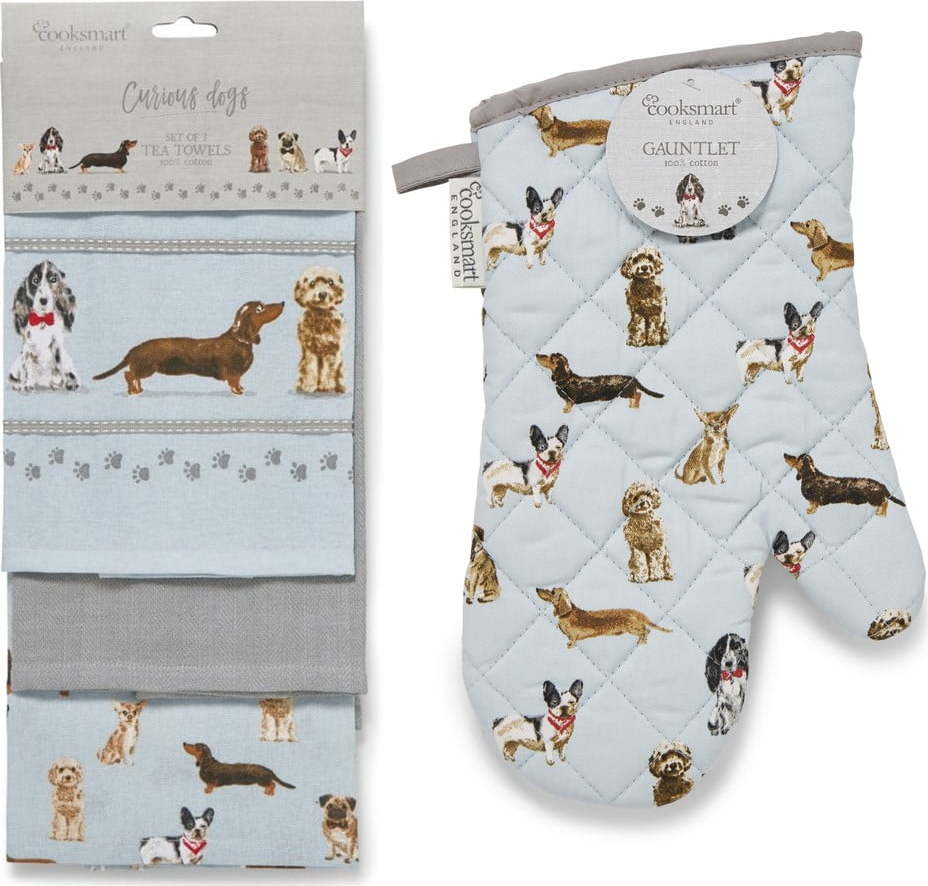 Utěrky a chňapka v sadě 4 ks Curious Dogs – Cooksmart ® Cooksmart