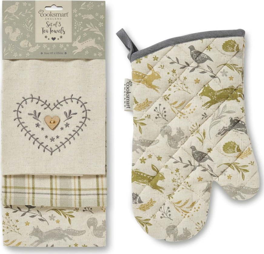 Utěrky a chňapka v sadě 4 ks Woodland – Cooksmart ® Cooksmart