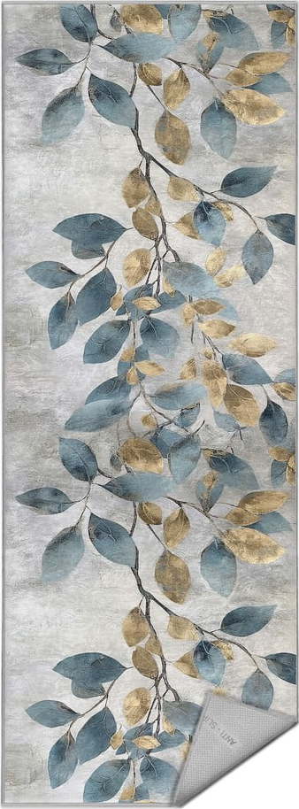 Pratelný běhoun ve světle modré a zlaté barvě 80x200 cm Golden Leaves – Mila Home Mila Home