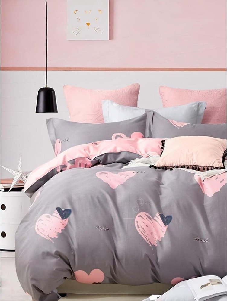 Růžovo-hnědé prodloužené povlečení na dvoulůžko z bavlny Renforcé s prostěradlem/4dílné 200x220 cm Beloved – Mila Home Mila Home