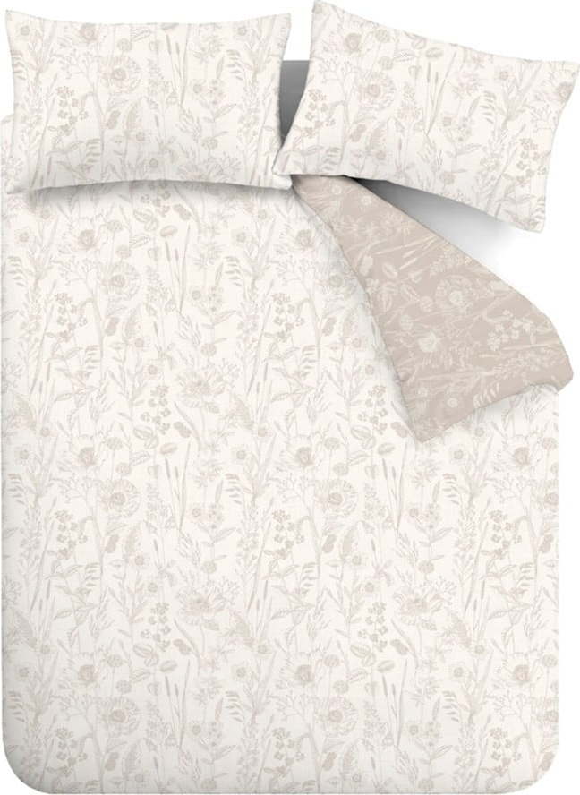 Béžové flanelové prodloužené povlečení na dvoulůžko 230x220 cm Floral Toile – Bianca Bianca