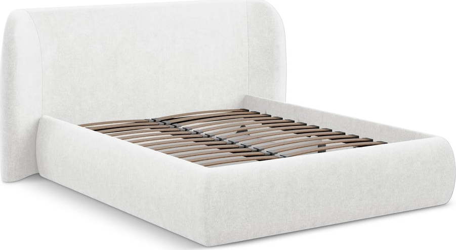 Bílá čalouněná dvoulůžková postel s úložným prostorem s roštem 140x200 cm Hauke – Makamii Makamii