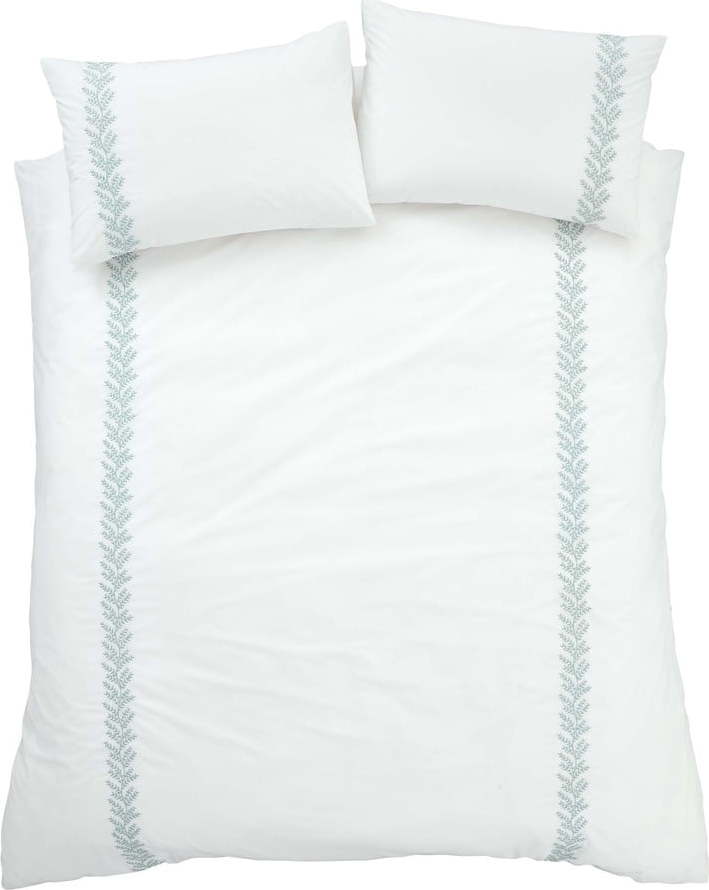 Bílé bavlněné prodloužené povlečení na dvoulůžko 260x220 cm Embroidery Leaf – Bianca Bianca