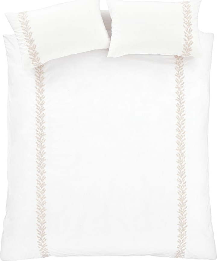 Bílo-béžové bavlněné prodloužené povlečení na dvoulůžko 260x220 cm Embroidery Leaf – Bianca Bianca