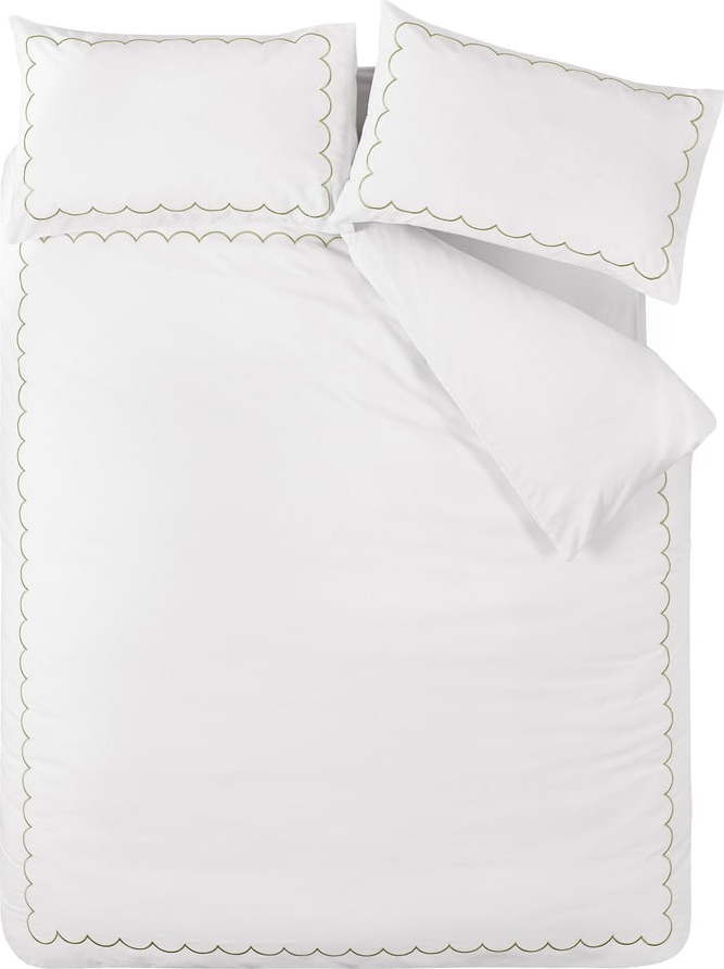 Bílo-zelené prodloužené povlečení na dvoulůžko 230x220 cm Scallop Border – Catherine Lansfield Catherine Lansfield