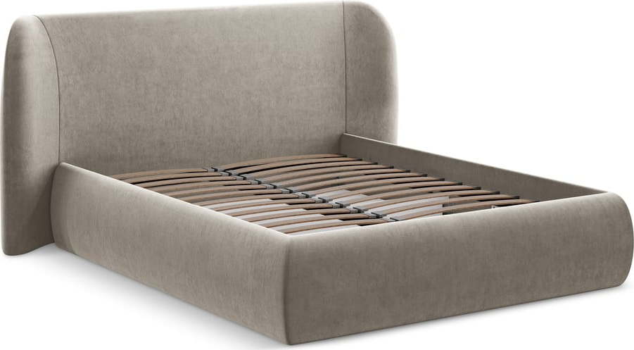Čalouněná dvoulůžková postel taupe s úložným prostorem s roštem 180x200 cm Hauke – Makamii Makamii