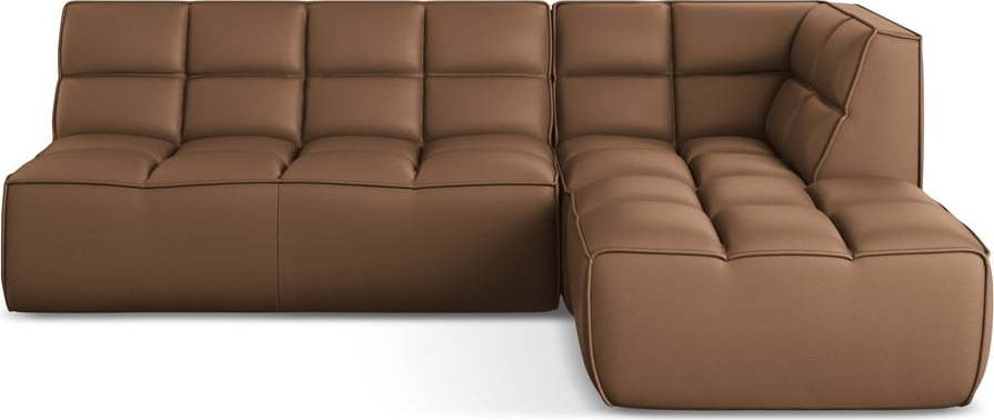 Hnědá modulární rohová pohovka z imitace kůže (variabilní roh) Kalai – Makamii Makamii