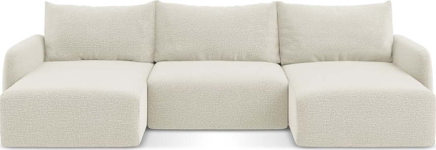 Krémová rozkládací/s úložným prostorem rohová pohovka Kalena – Makamii Makamii