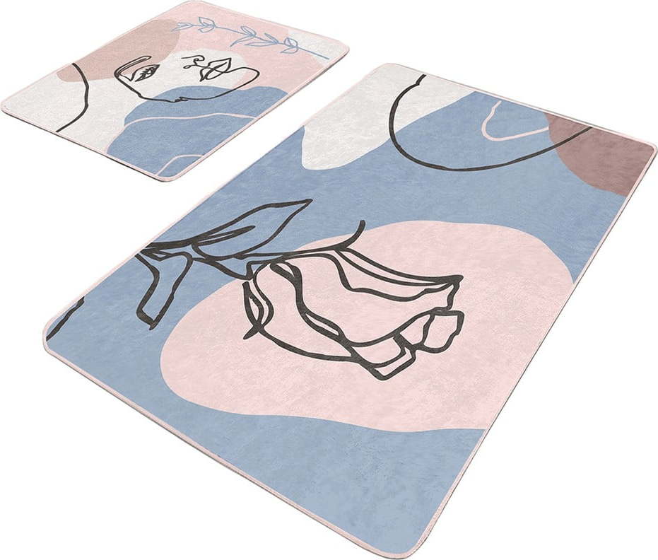 Modro-růžové sametové koupelnové předložky v sadě 2 ks 60x100 cm Abstract Faces – Mila Home Mila Home