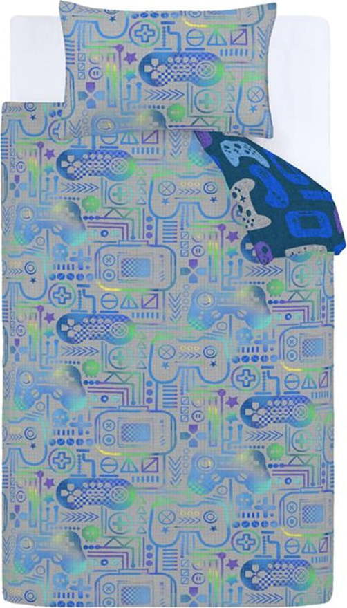 Modro-šedé dětské povlečení na dvoulůžko z mikrovlákna 200x200 cm Gamer – Catherine Lansfield Catherine Lansfield