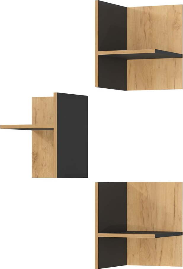 Přídavné police v dekoru dubu v antracitovo-přírodní barvě v sadě 3 ks Podium – Germania Germania