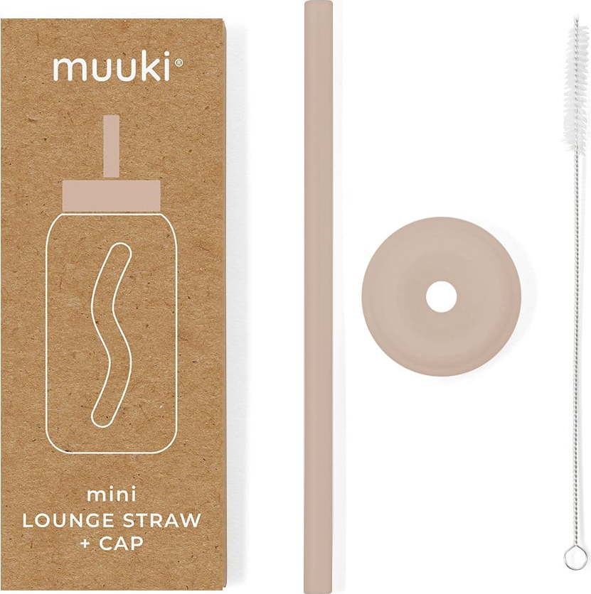 Silikonové brčko s čistícím kartáčkem/s víčkem Desert Rose – Muuki MUUKI