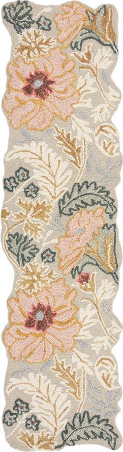 Světle růžový ručně tkaný vlněný běhoun 60x230 cm Daphne Shaped Floral – Flair Rugs Flair Rugs